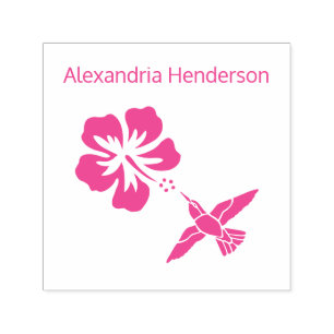 Hummingbird Hibiscus Name Monogram Self-inking Stamp