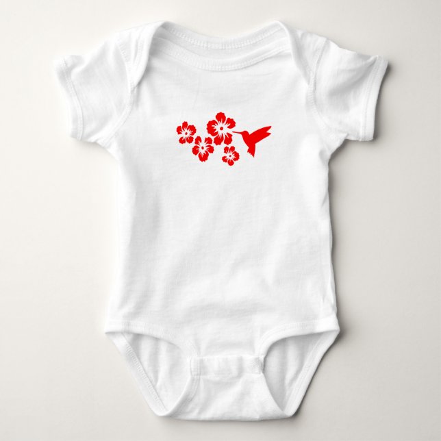 hummingbird hibiscus red baby bodysuit (Front)