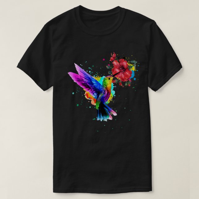 Hummingbird Hibiscus Watercolor Floral Premium T-Shirt (Design Front)