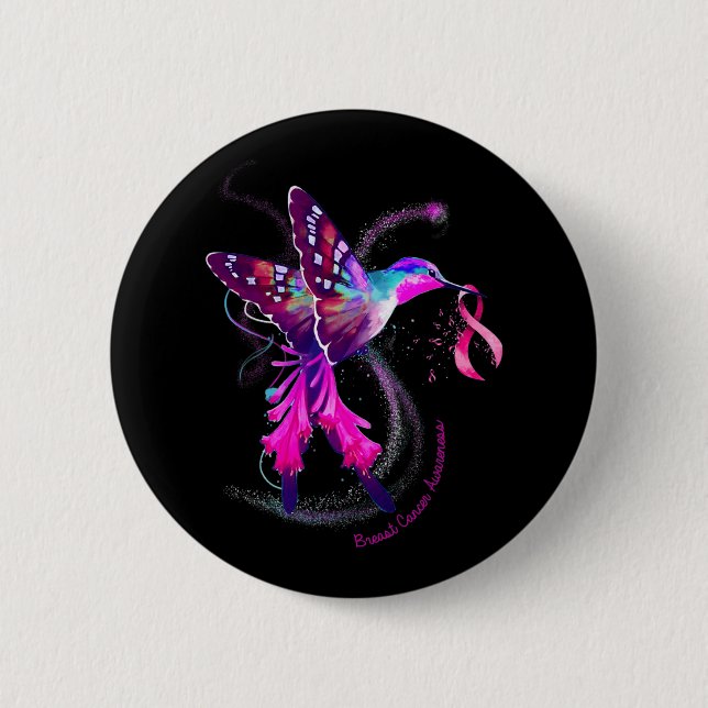 Hummingbird Hold Pink Ribbon Breast Cancer Awarene 6 Cm Round Badge (Front)