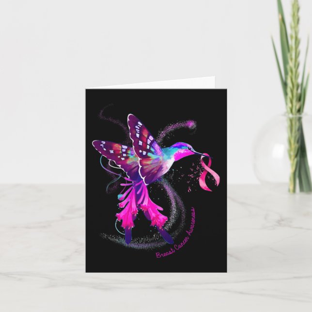 Hummingbird Hold Pink Ribbon Breast Cancer Awarene Card (Front)