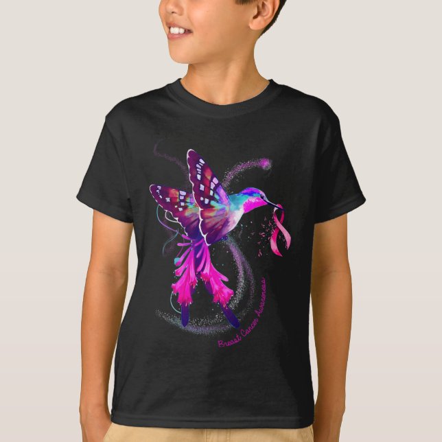 Hummingbird Hold Pink Ribbon Breast Cancer Awarene T-Shirt (Front)