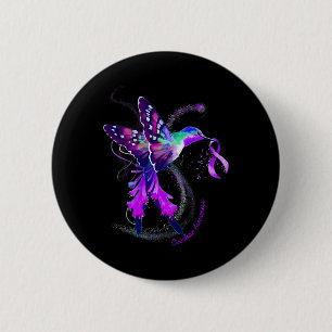 Hummingbird Hold Purple Ribbon Overdose Awareness 6 Cm Round Badge
