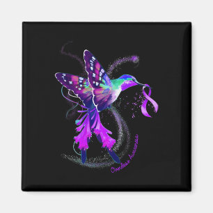 Hummingbird Hold Purple Ribbon Overdose Awareness Magnet