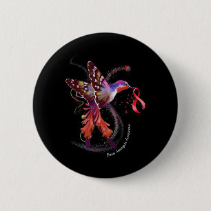 Hummingbird Holding Burgundy Ribbon Brain Aneurysm 6 Cm Round Badge