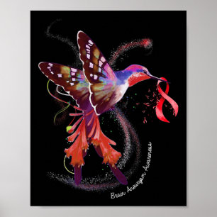 Hummingbird Holding Burgundy Ribbon Brain Aneurysm Poster