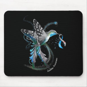 Hummingbird Holding Grey Blue Ribbon T1d Diabetes  Mouse Pad