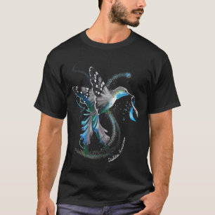 Hummingbird Holding Grey Blue Ribbon T1d Diabetes T-Shirt