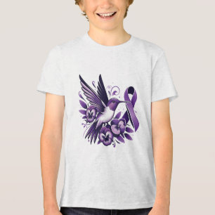 Hummingbird Holding Purple Pansy Ribbon Heimer Awa Tri-Blend Shirt