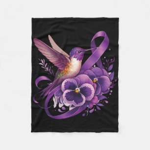 Hummingbird Holding Purple Pansy Ribbon Heimerheim Fleece Blanket