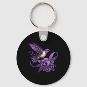 Hummingbird Holding Purple Pansy Ribbon Heimerheim Key Ring