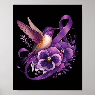 Hummingbird Holding Purple Pansy Ribbon Heimerheim Poster