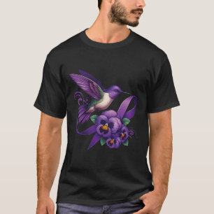 Hummingbird Holding Purple Pansy Ribbon Heimerheim T-Shirt