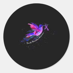 Hummingbird Holding Purple Ribbon Fibromyalgia Awa Classic Round Sticker