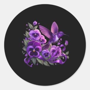 Hummingbird Holding Purple Ribbon Heimerheimer Awa Classic Round Sticker
