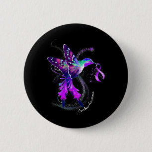 Hummingbird Holding Purple Ribbon Overdose Awarene 6 Cm Round Badge
