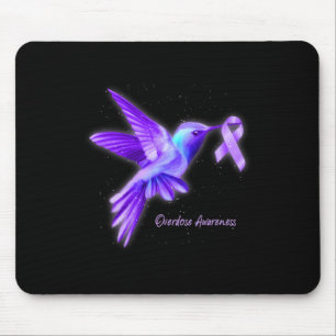 Hummingbird Holding Purple Ribbon Overdose Awarene Mouse Pad