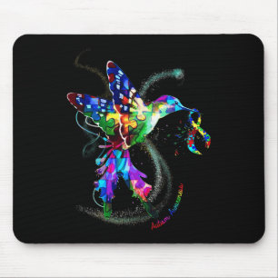 Hummingbird Holding Puzzle Ribbon Autism Awareness Mouse Pad