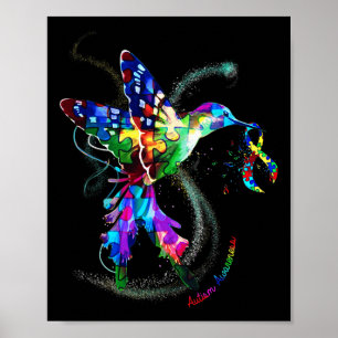 Hummingbird Holding Puzzle Ribbon Autism Awareness Poster