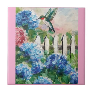 Hummingbird & Hydrangea flowers Decorative Tiles