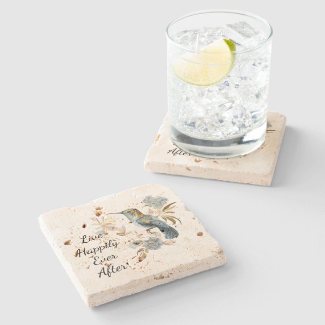 Hummingbird Hydrangea Flowers   Stone Coaster (Side)