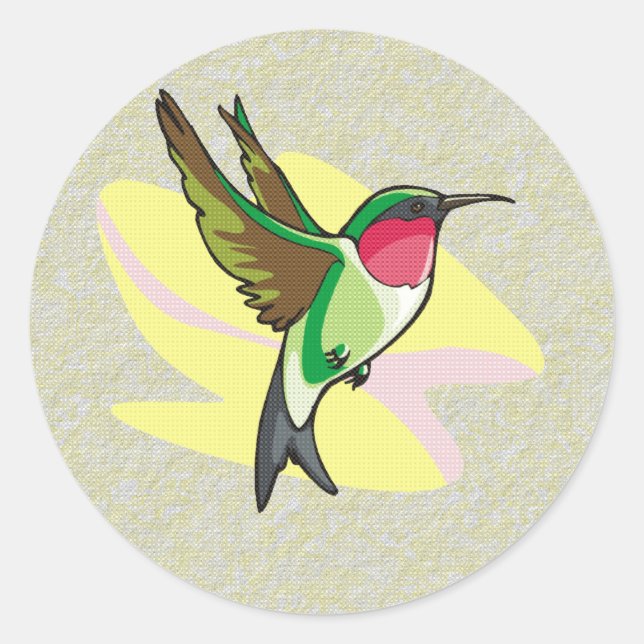 Hummingbird in Flight on Textured Background Classic Round Sticker (Front)