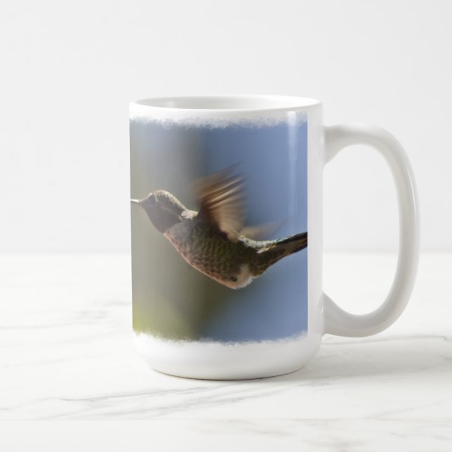 Hummingbird in Flight on White Coffee Mug (Right)