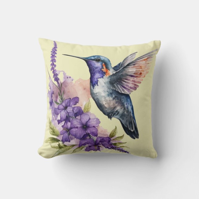 Hummingbird in Flight Square Throw Pillow (Front)