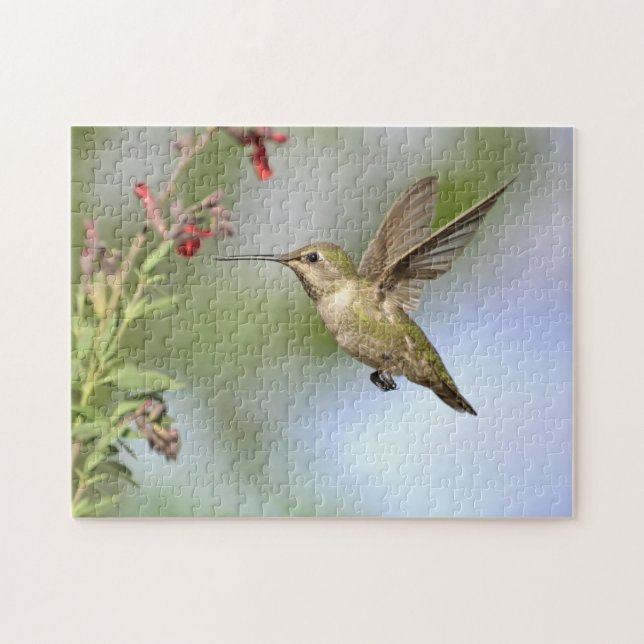 Hummingbird in Flight With Flower Jigsaw Puzzle (Horizontal)