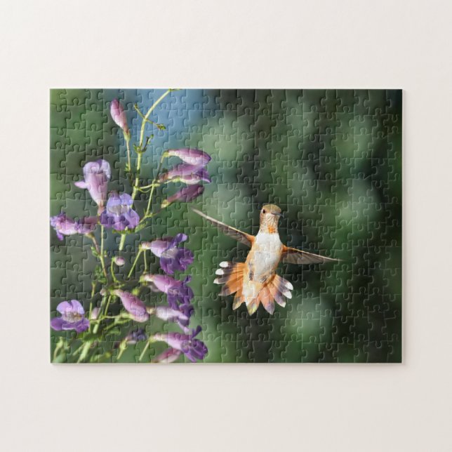 Hummingbird in Flight With Flower Jigsaw Puzzle (Horizontal)