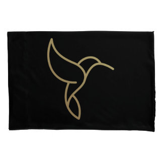 Hummingbird in Monoline Style - Gold on Black Pillowcase