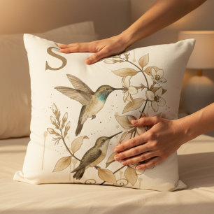 Hummingbird Initial – Vintage Floral Gift for Her Cushion