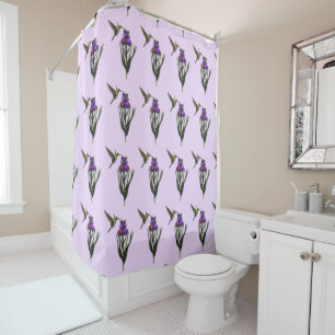 Hummingbird Iris Flower Shower Curtain