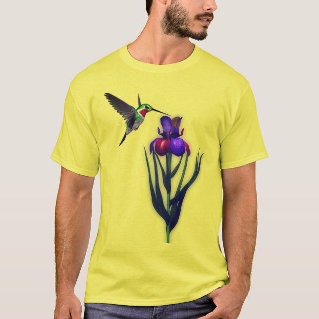 Hummingbird Iris Flower  T-Shirt (Front)