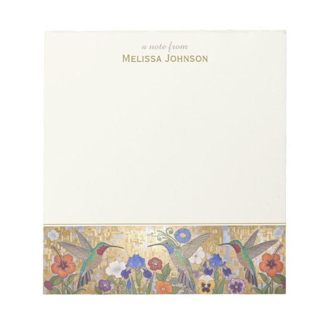 Hummingbird Klimt Style Personalized Custom Name Notepad (Front)
