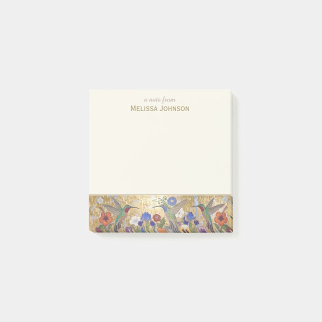 Hummingbird Klimt Style Personalized Custom Name Post-it Notes (Front)