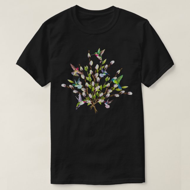 Hummingbird Ladies Pussy Willow Flowers Tees For W (Design Front)