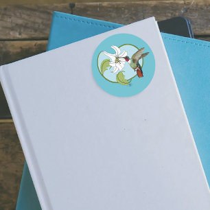Hummingbird Lily Blue Art Nouveau  Classic Round Sticker