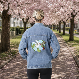 Hummingbird Lily Blue Art Nouveau  Denim Jacket