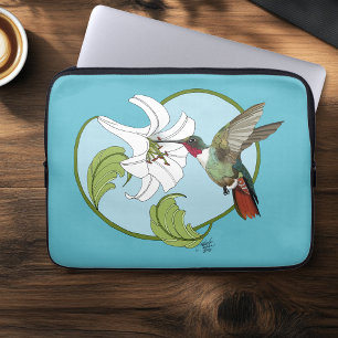 Hummingbird Lily Blue Art Nouveau  Laptop Sleeve