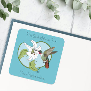 Hummingbird Lily Blue Art Nouveau Square Sticker