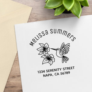 Hummingbird Lily Flowers Arched Name Address Rubber Stamp