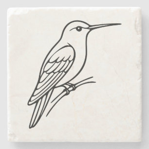 Hummingbird Line Art – Bird Illustration Stone Coaster