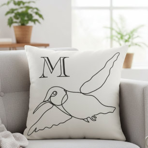 Hummingbird Line Art Monogram Housewarming Cushion