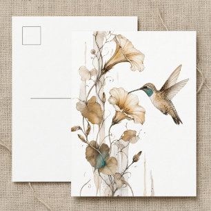 Hummingbird lover neutral botanical postcard