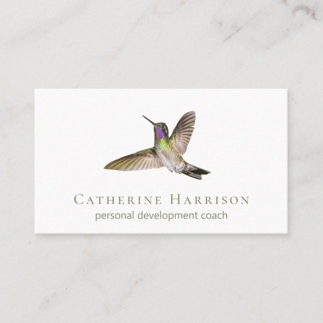 Hummingbird Minimal Modern White Sage Green Business Card (Front)