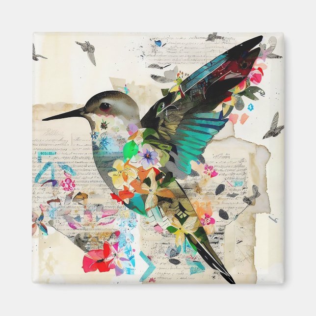 Hummingbird Mixed Media Art Collage Magnet (Front)