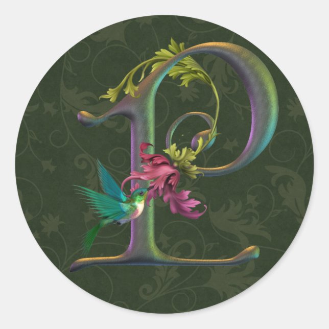 Hummingbird Monogram P Classic Round Sticker (Front)