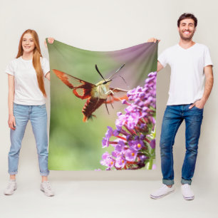 Hummingbird Moth on a Butterfly Bush  Fleece Blanket