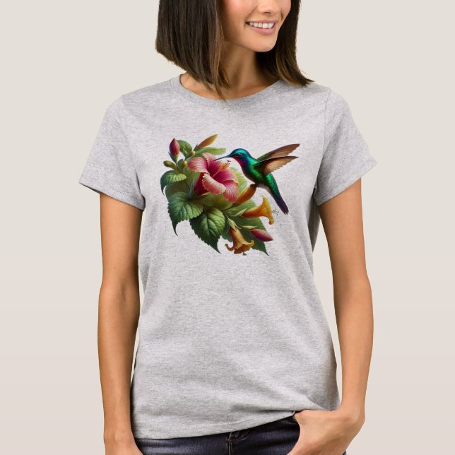 hummingbird nature flying to kiss the flower T-Shirt (Front)